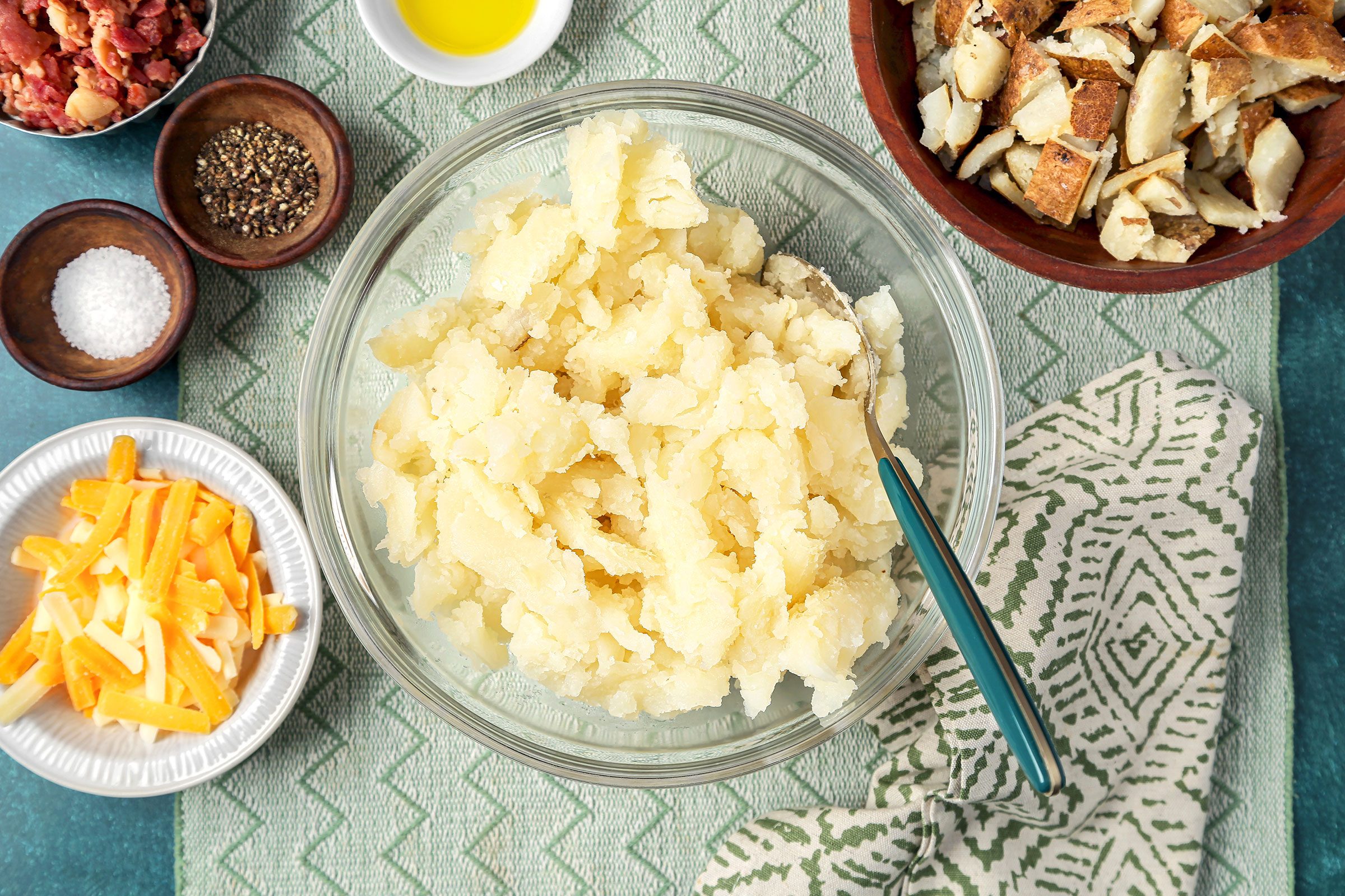 Potato pulp in a large glass bowl