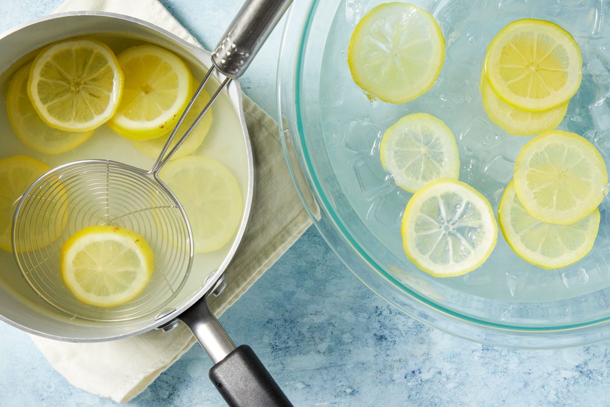 Remove lemon slices and immediately drop into ice water.