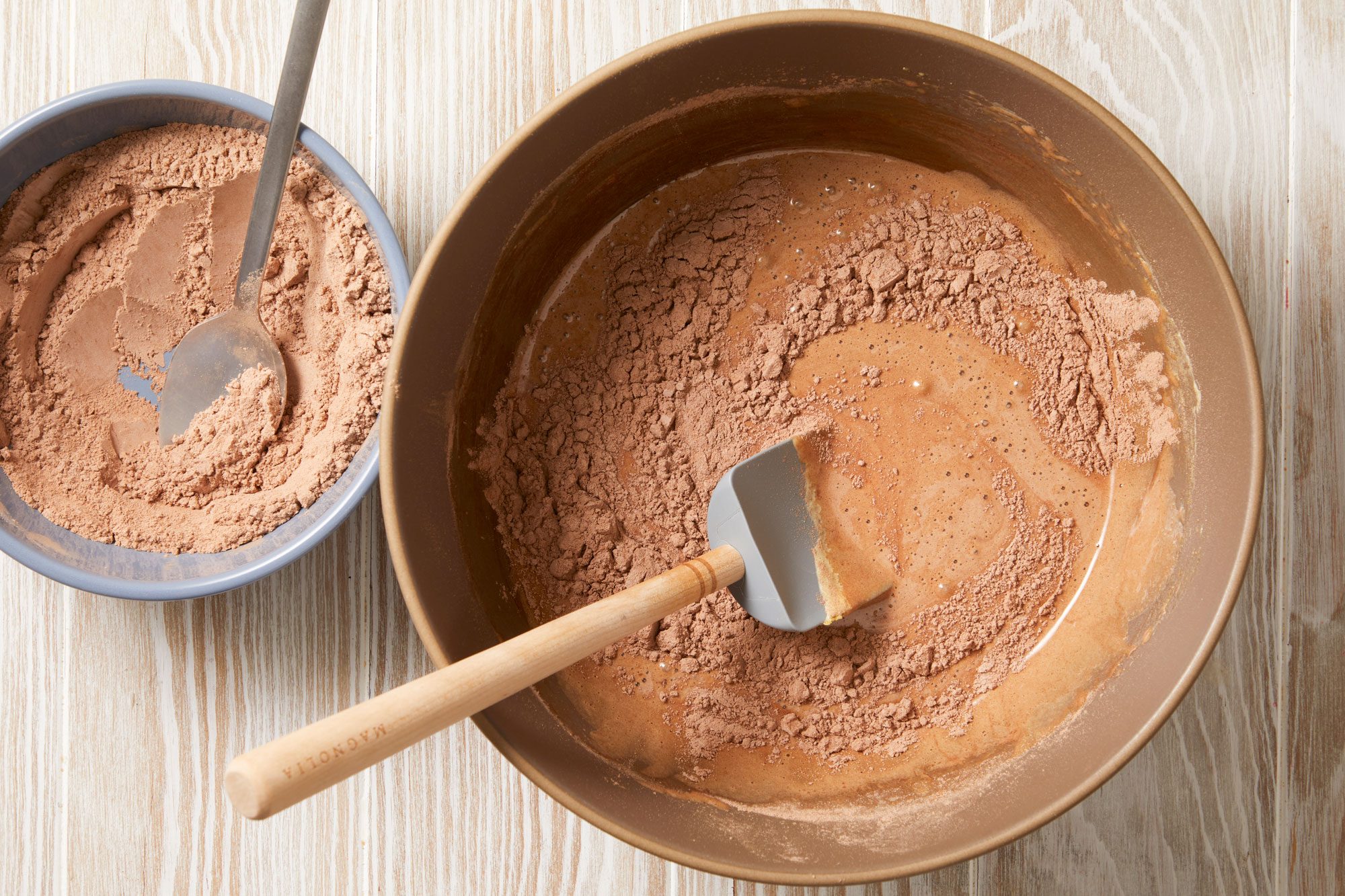 Sift flour, cocoa powder, baking powder and salt