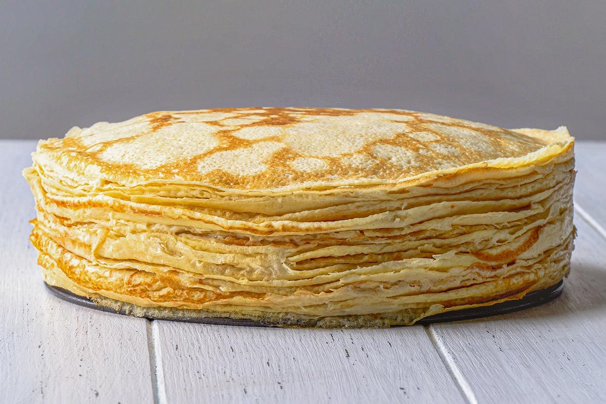 Crepe Cake stacked together, placed on a table
