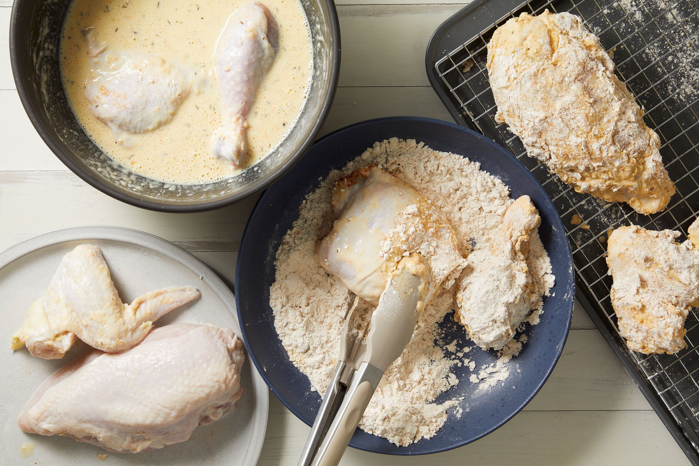 Chicken coated into flour and seasonings mixture