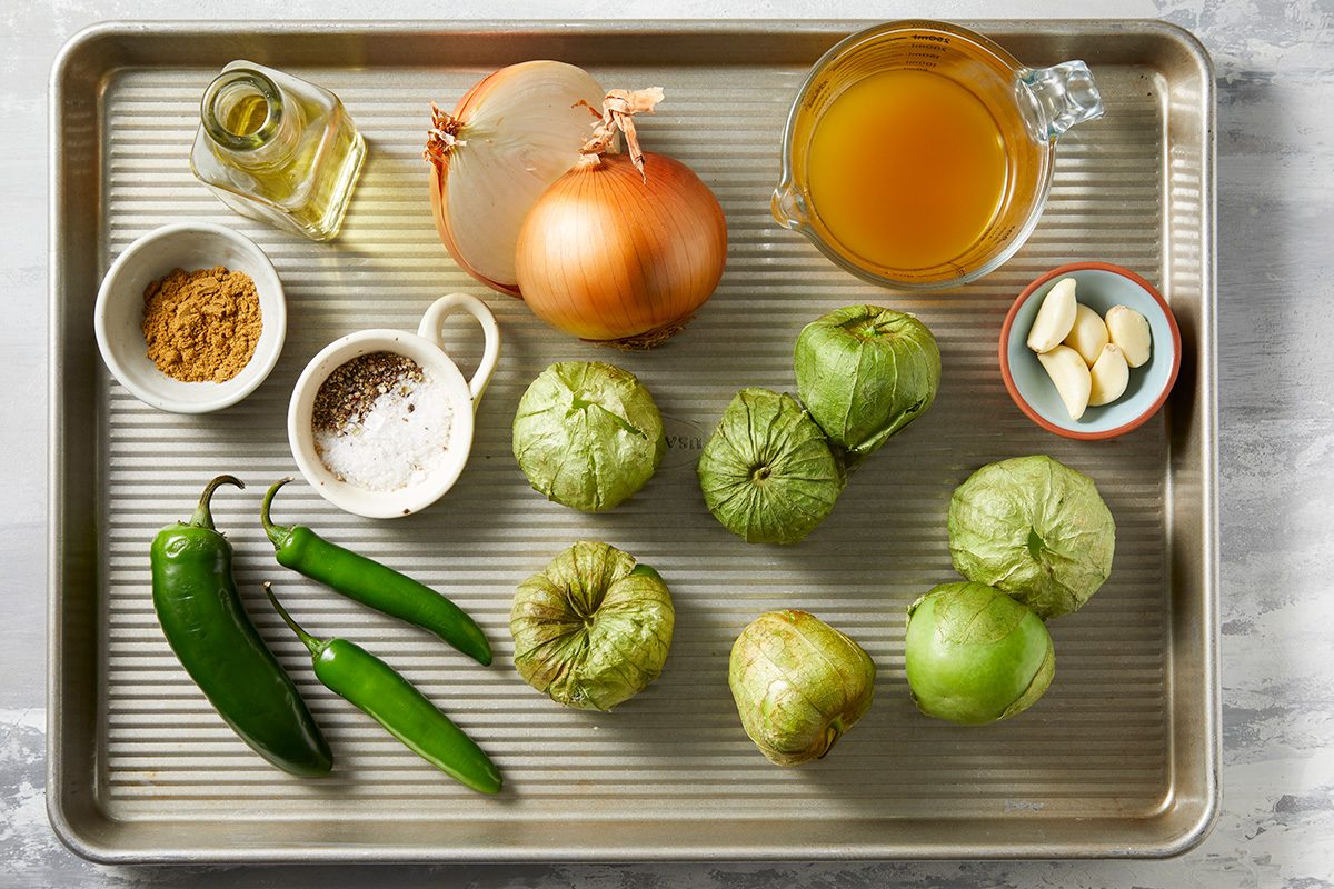 Overhead shot of all ingredients arranged on a tray