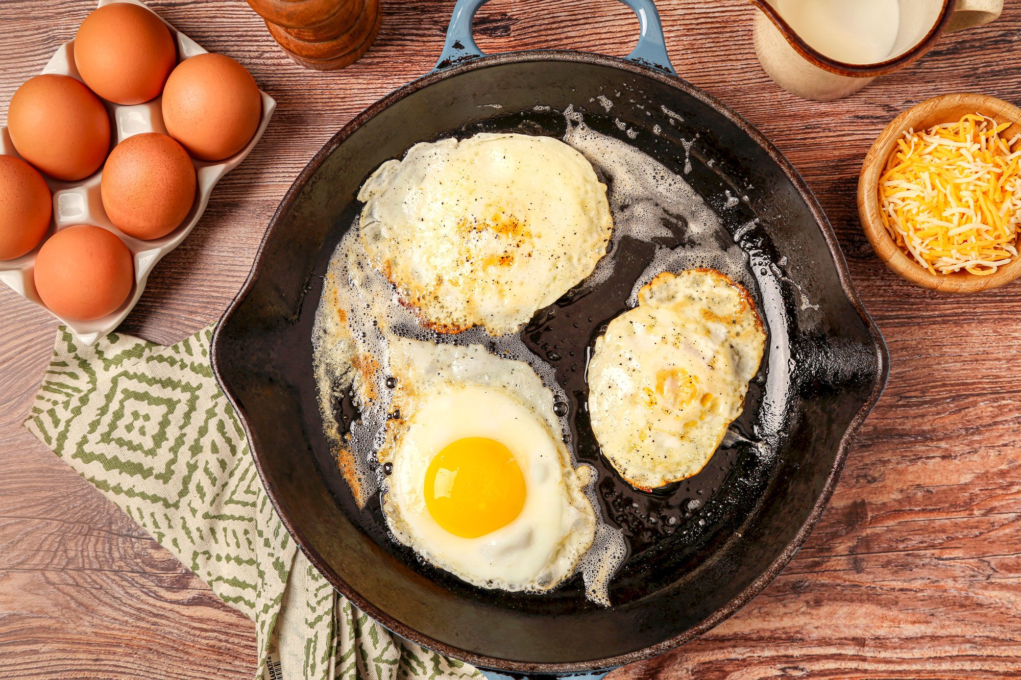Eggs over easy in a skillet