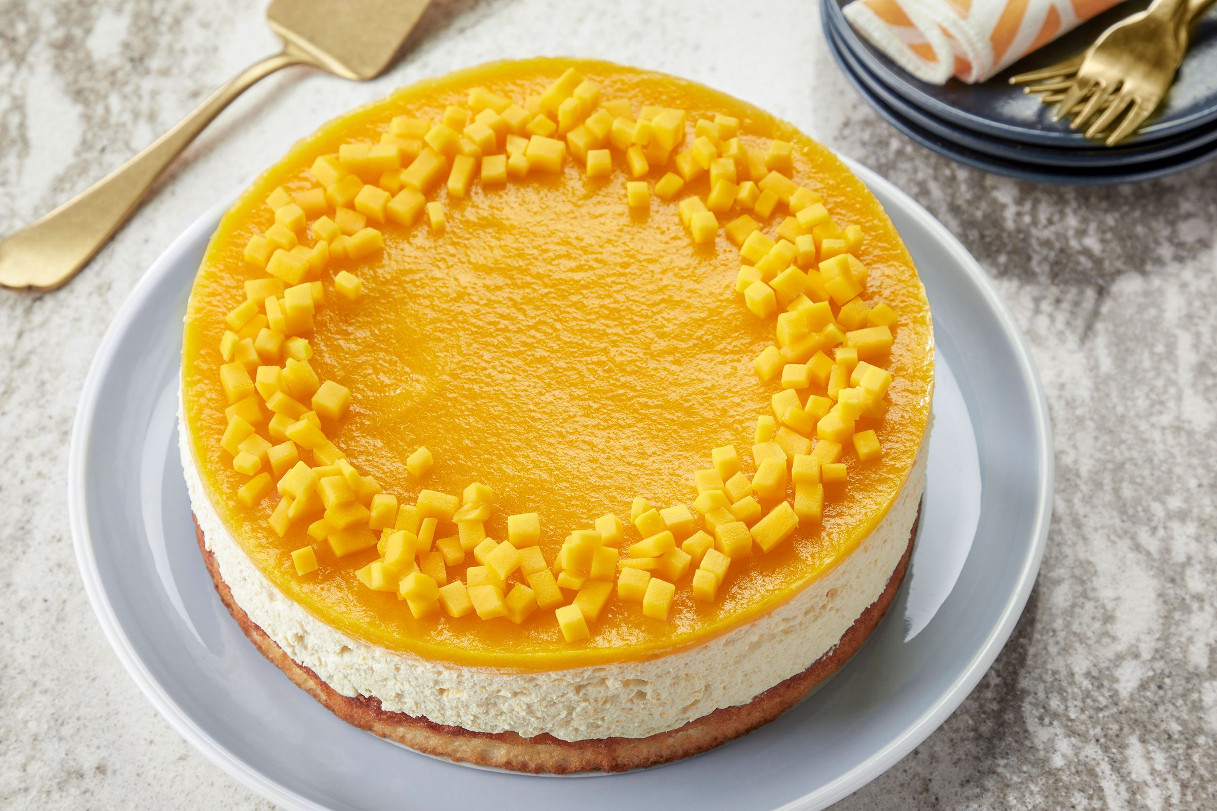 Mango Mousse Cake in a plate