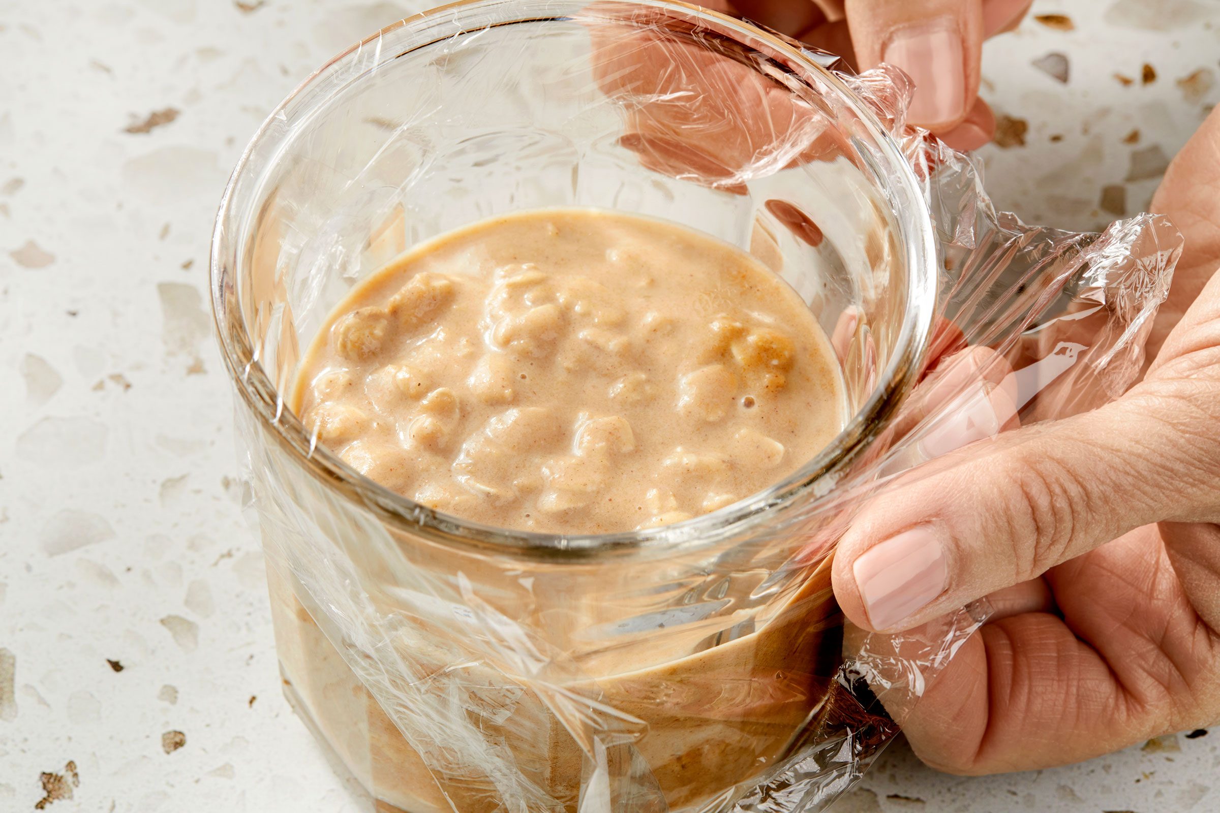 Sealing the oatmeal mixture container for refrigeration 