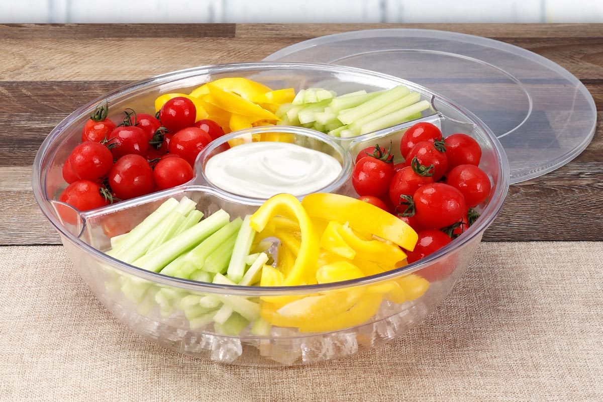 Vegetable placed in serving tray 