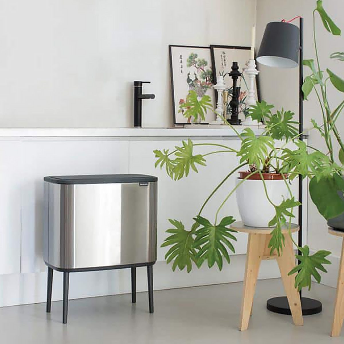 Bo 9 Gallon Dual Compartment Matte Steel Fingerprint Proof Rectangular Recycling Touch Top Trash Can