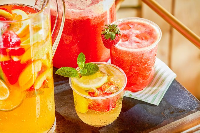 two different drinks are on table for outdoor drink station setup