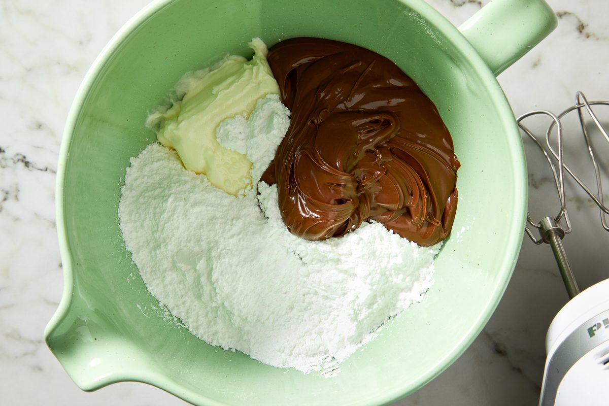 cream cheese, sugar and Nutella in a large bowl