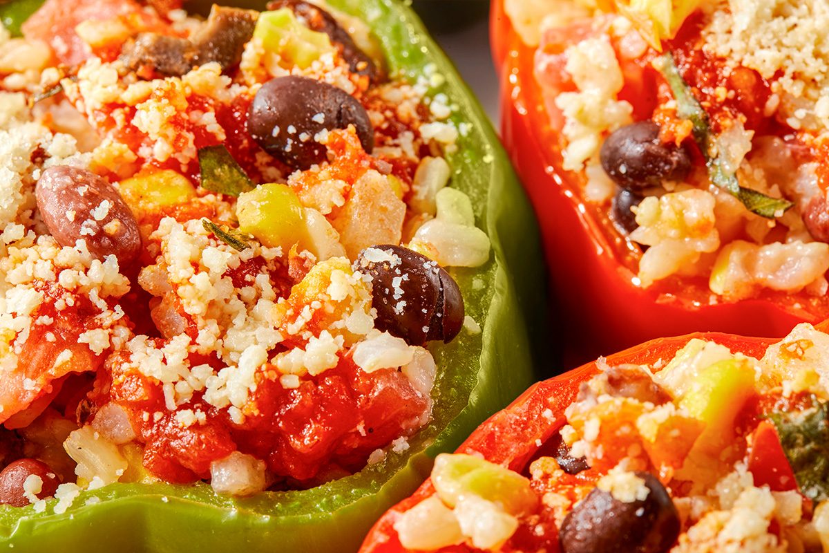 Horizontal AP; Push shot of of Vegetarian Stuffed Peppers
