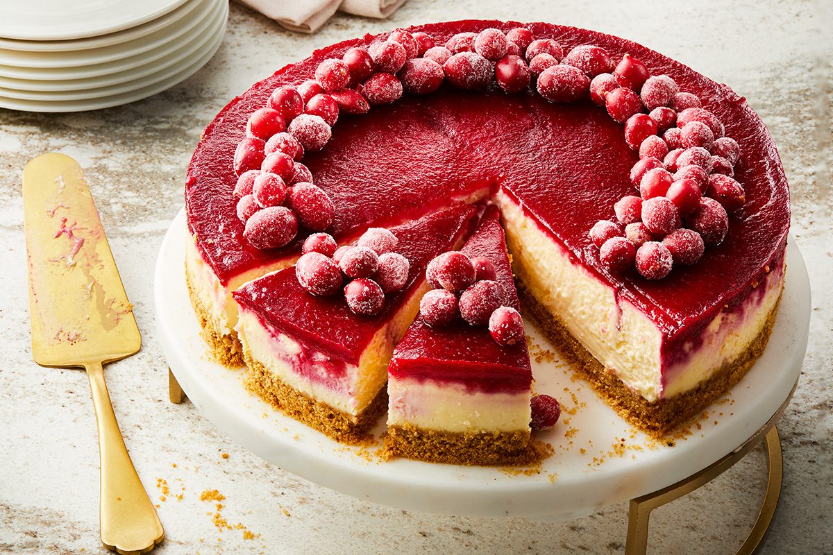 High angle shot of Cranberry Cheesecake