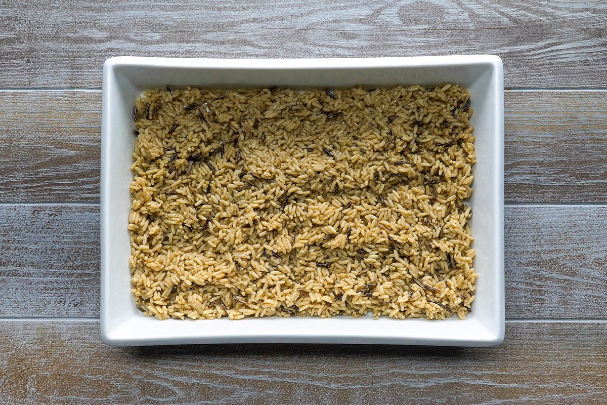 Spoon over rice in a baking dish