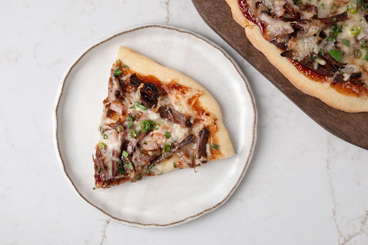 Top shot of Beef Brisket Pizza