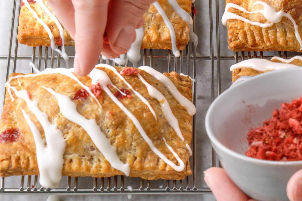 garnishing with freeze-dried strawberries
