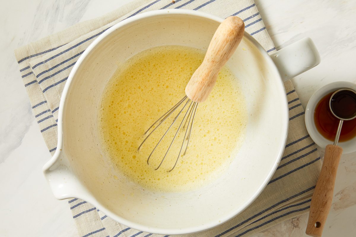 eggs whisked in a large bowl