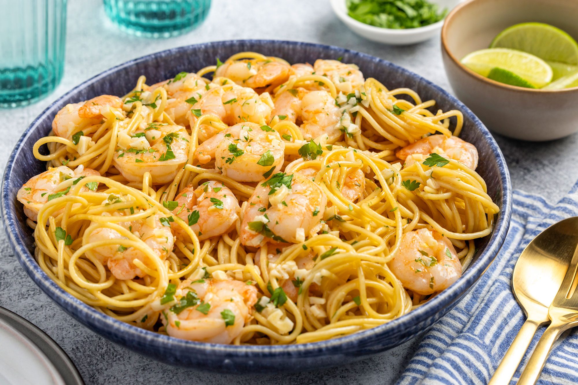 Garlic Lime Shrimp is ready and Serve with pasta