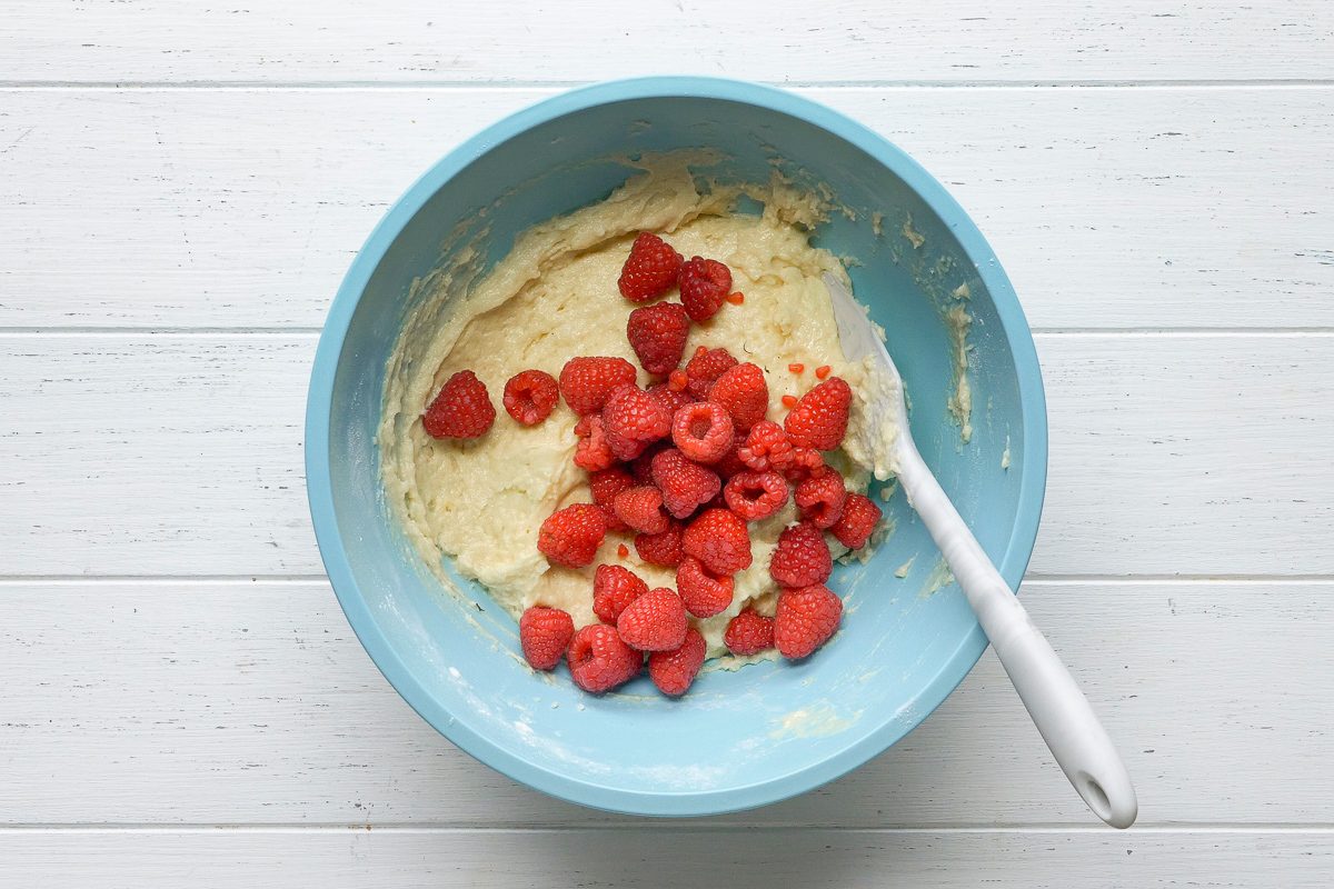 raspberries added to muffin mixture
