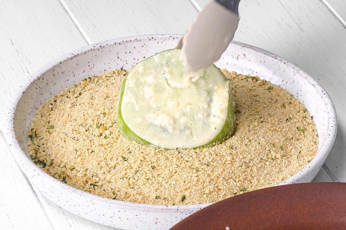 dip into bread crumbs.