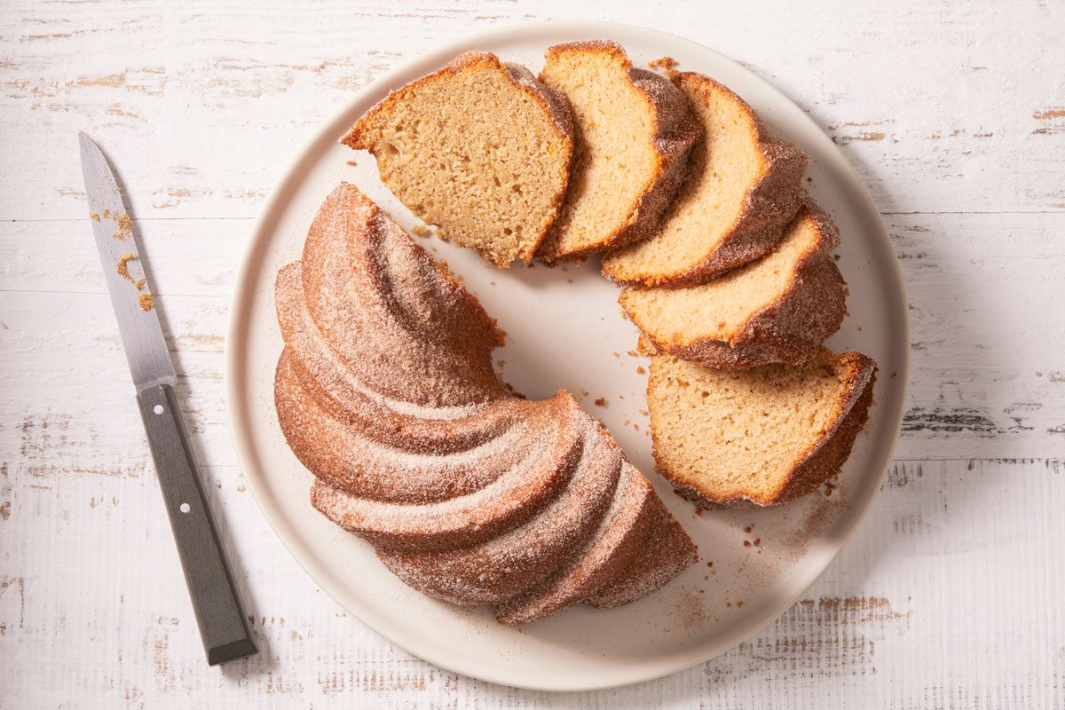 Overhead shot of Apple Cider Doughnut Cake;