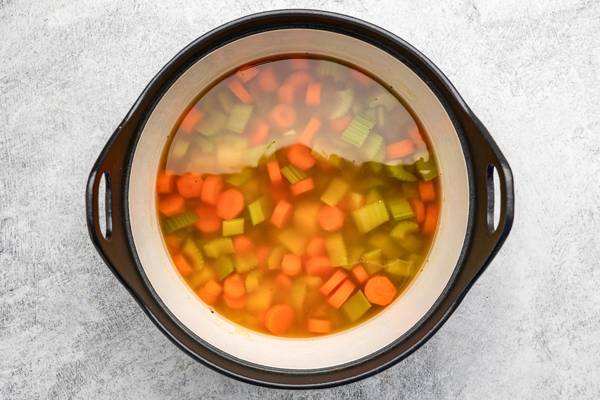 vegetables simmering in broth