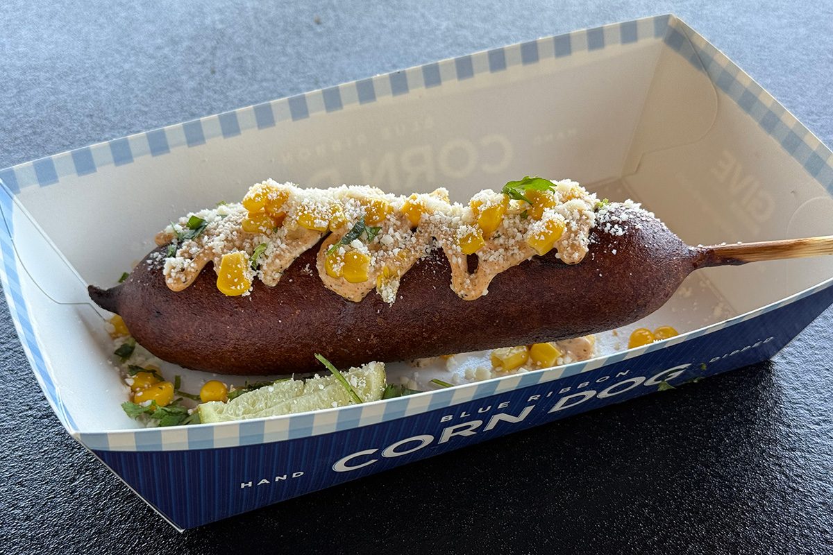Disney Mexican Street Corn Dog on a table