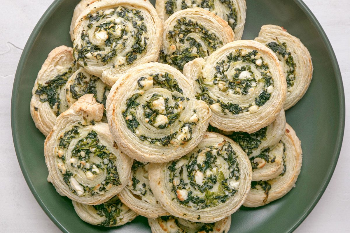 Overhead shot of Spinach And Feta Pinwheels