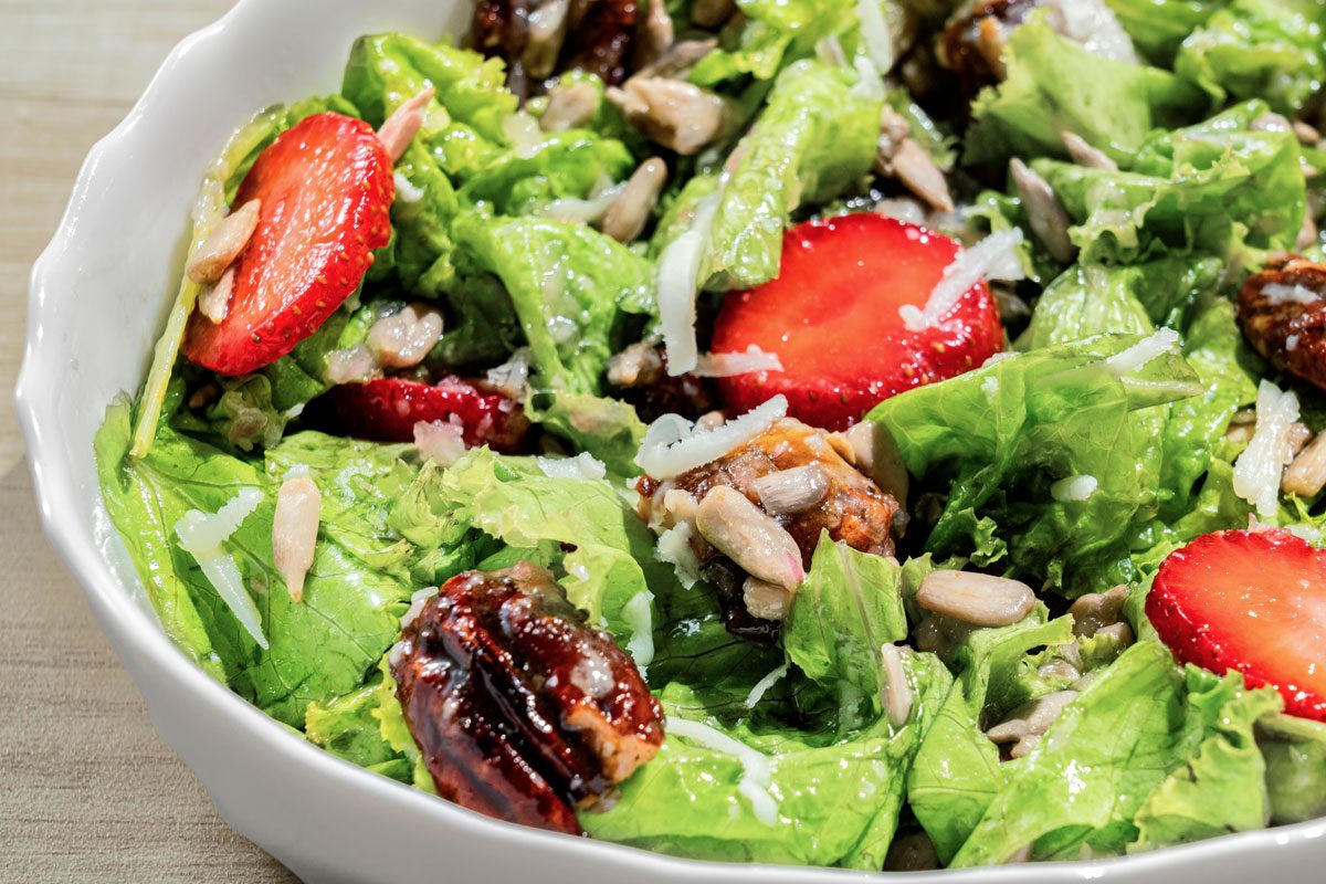 Close up shot of Strawberry & Pecan Salad;