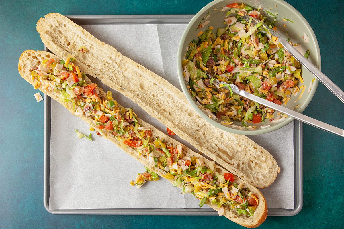 baguette shell with the chopped salad mixture