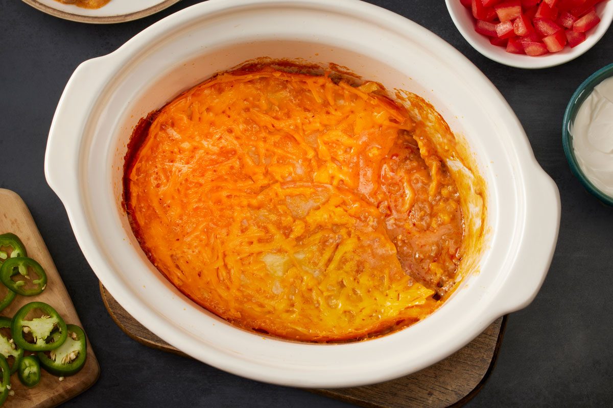 Overhead shot of Slow-Cooked Enchilada Casserole