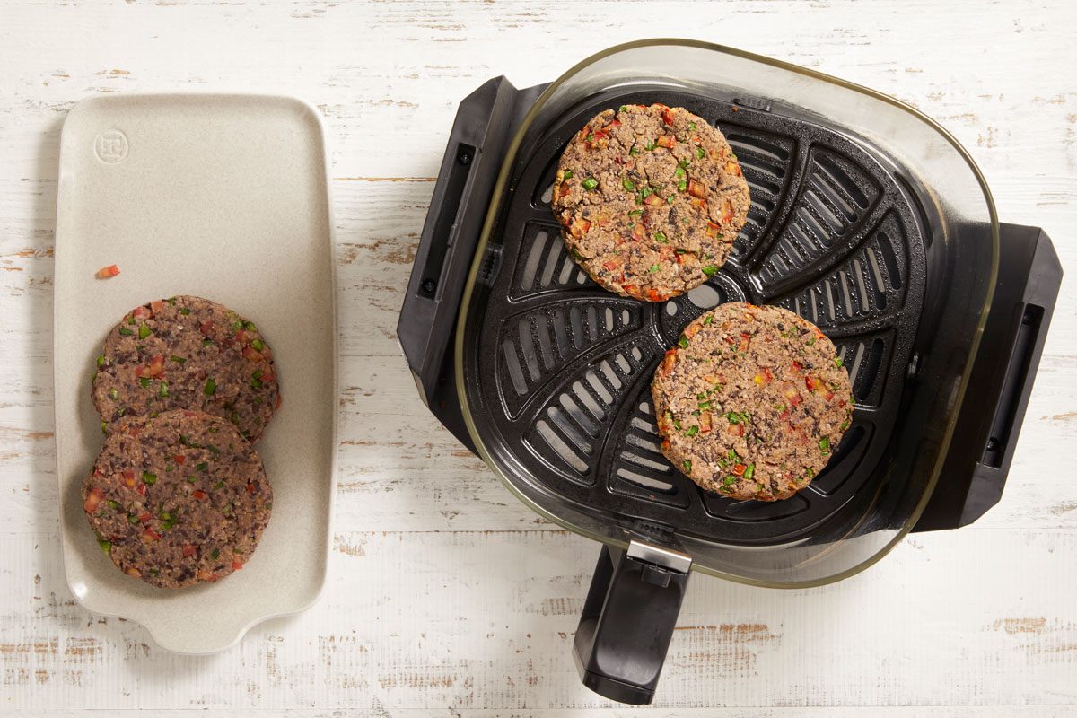 In batches, place patties on greased tray in air-fryer basket.