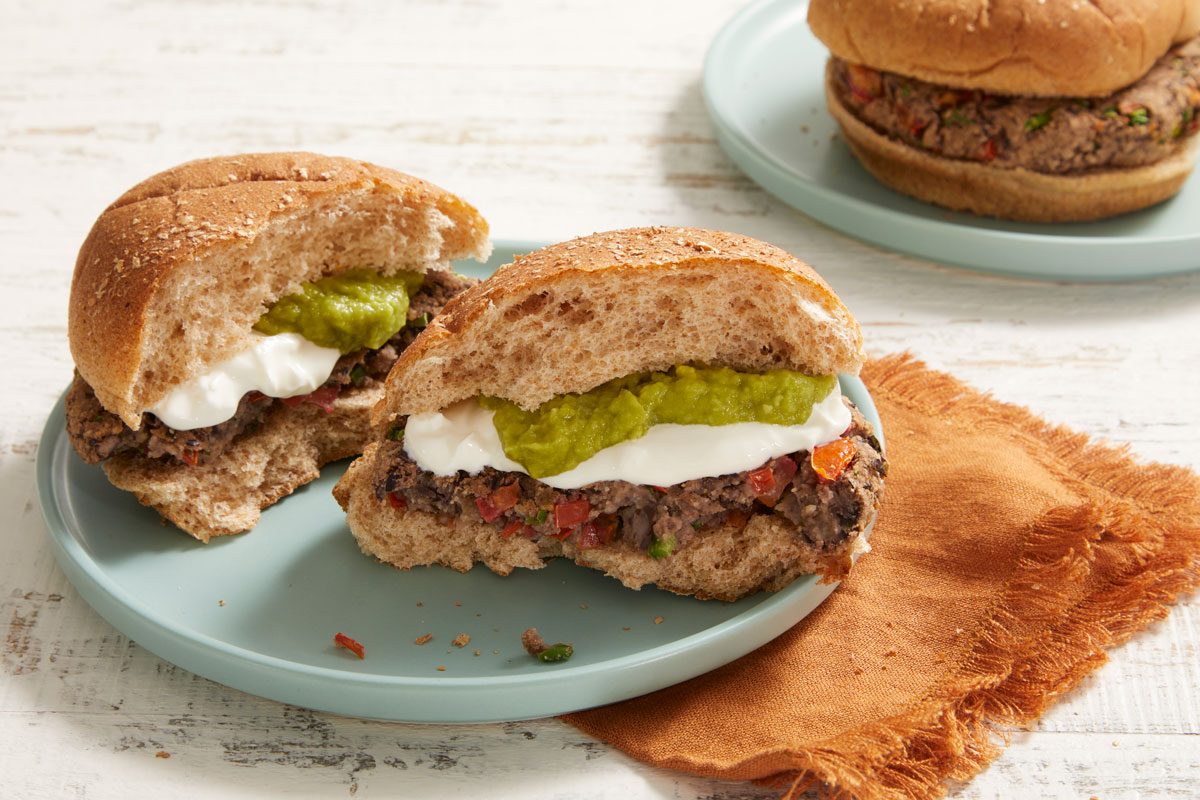 3/4 shot of Air-Fryer Salsa Black Bean Burgers