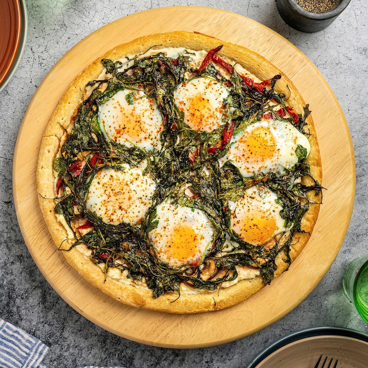 Arugula and Mushroom Breakfast Pizza