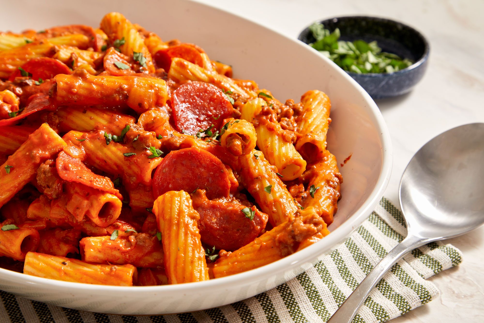 Close up shot of Pizza in a Bowl