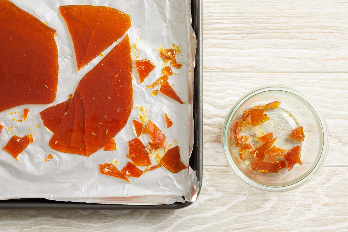 caramel in a pan broken into pieces