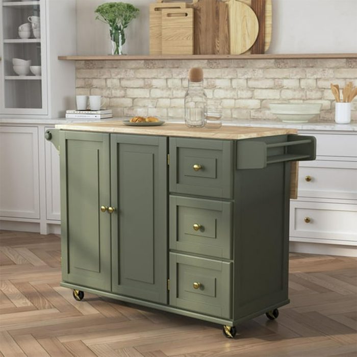 Solid Wood Top Kitchen Island Cart Via Walmart.com