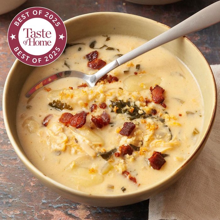 Million Dollar Soup in a bowl with a spoon.