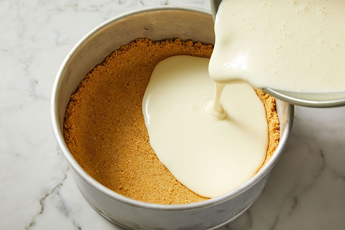 Pour filling into crust.