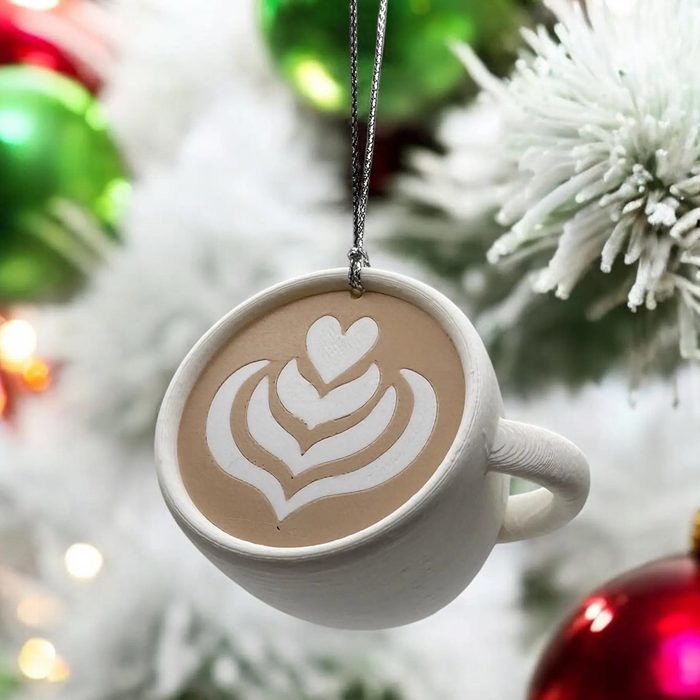 Coffee Mug With Latte Art Christmas Ornament Via Etsy.com